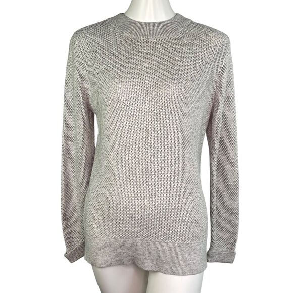 Loft Grey Long Sleeve Cotton Button Crew Neck Knit Sweater Women's Sz L - Picture 1 of 9